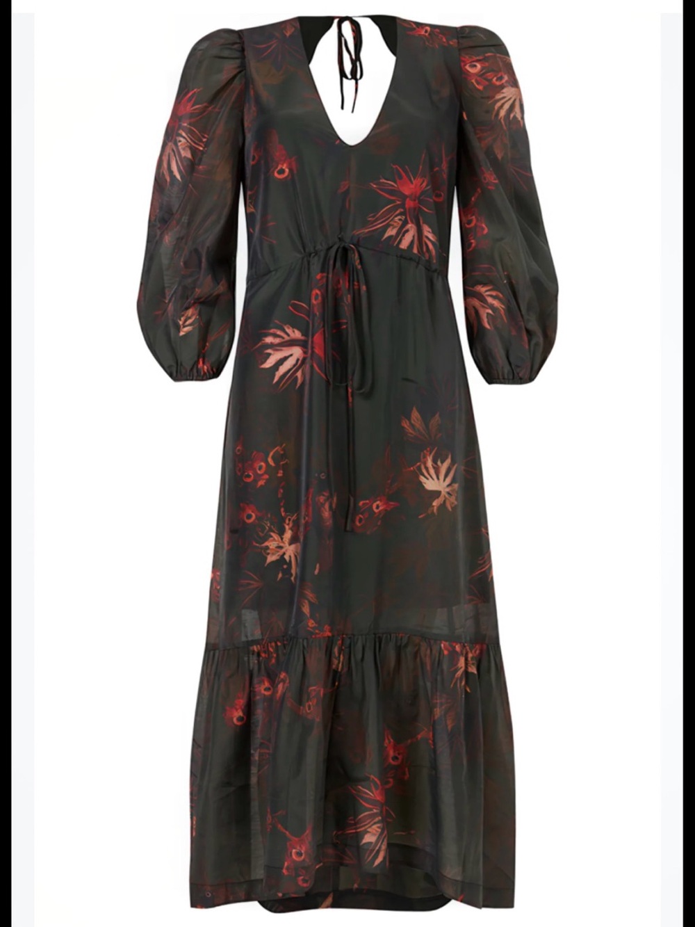 AllSaints Black Maxi Dress with Red Floral Print